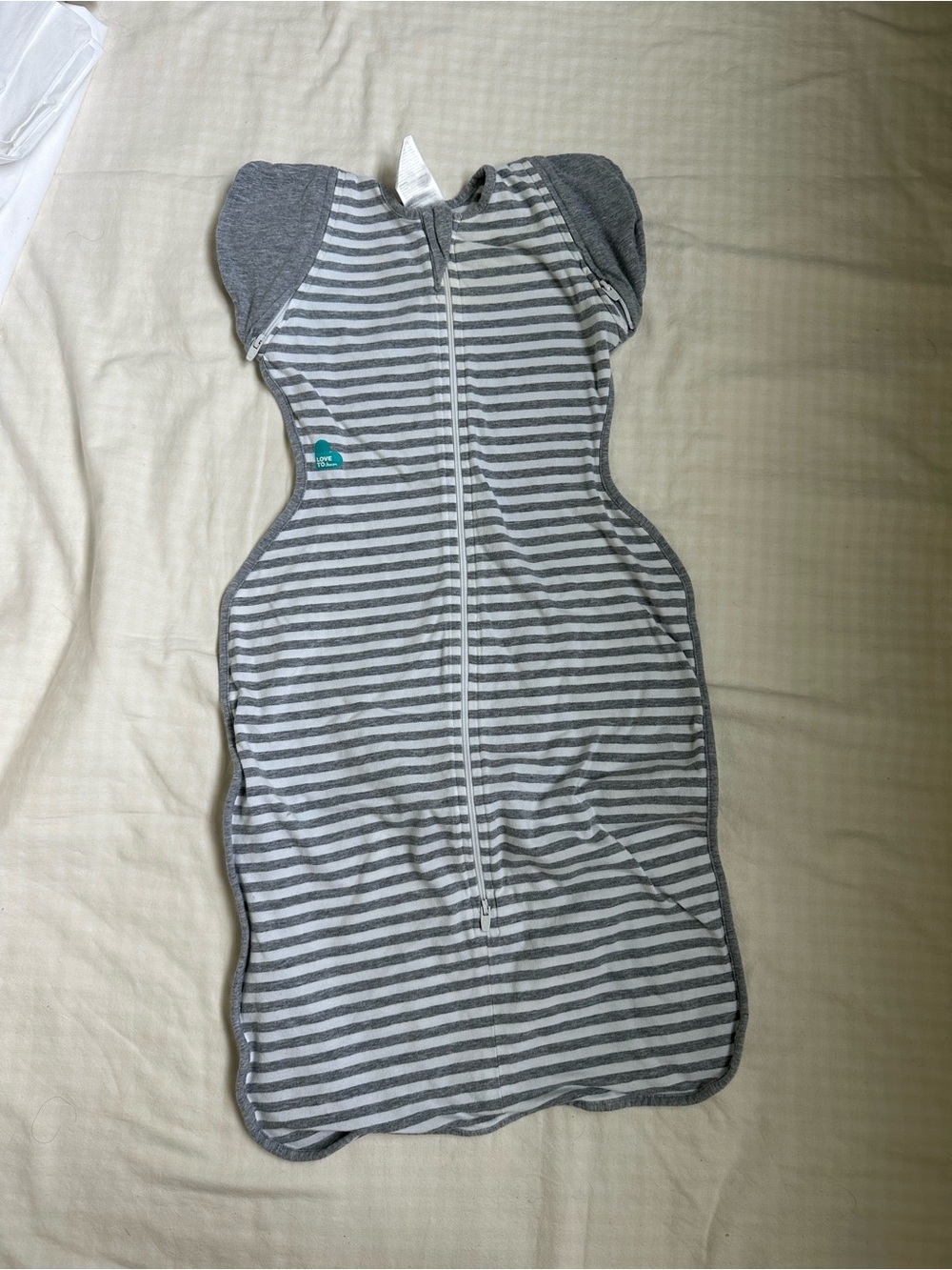 Love to dream Gray and White Striped Transitional Sleep Sack Swaddle